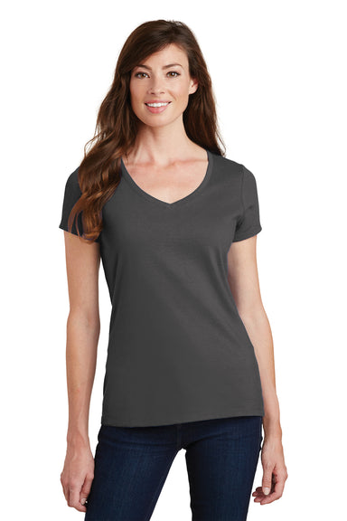 Port & Company LPC450V Womens Fan Favorite Short Sleeve V-Neck T-Shirt Charcoal Grey Model Front