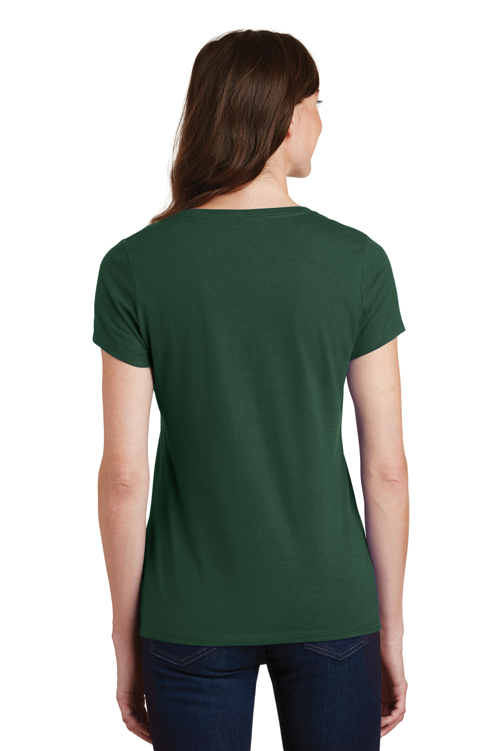 Port & Company LPC450V Womens Fan Favorite Short Sleeve V-Neck T-Shirt Forest Green Model Back