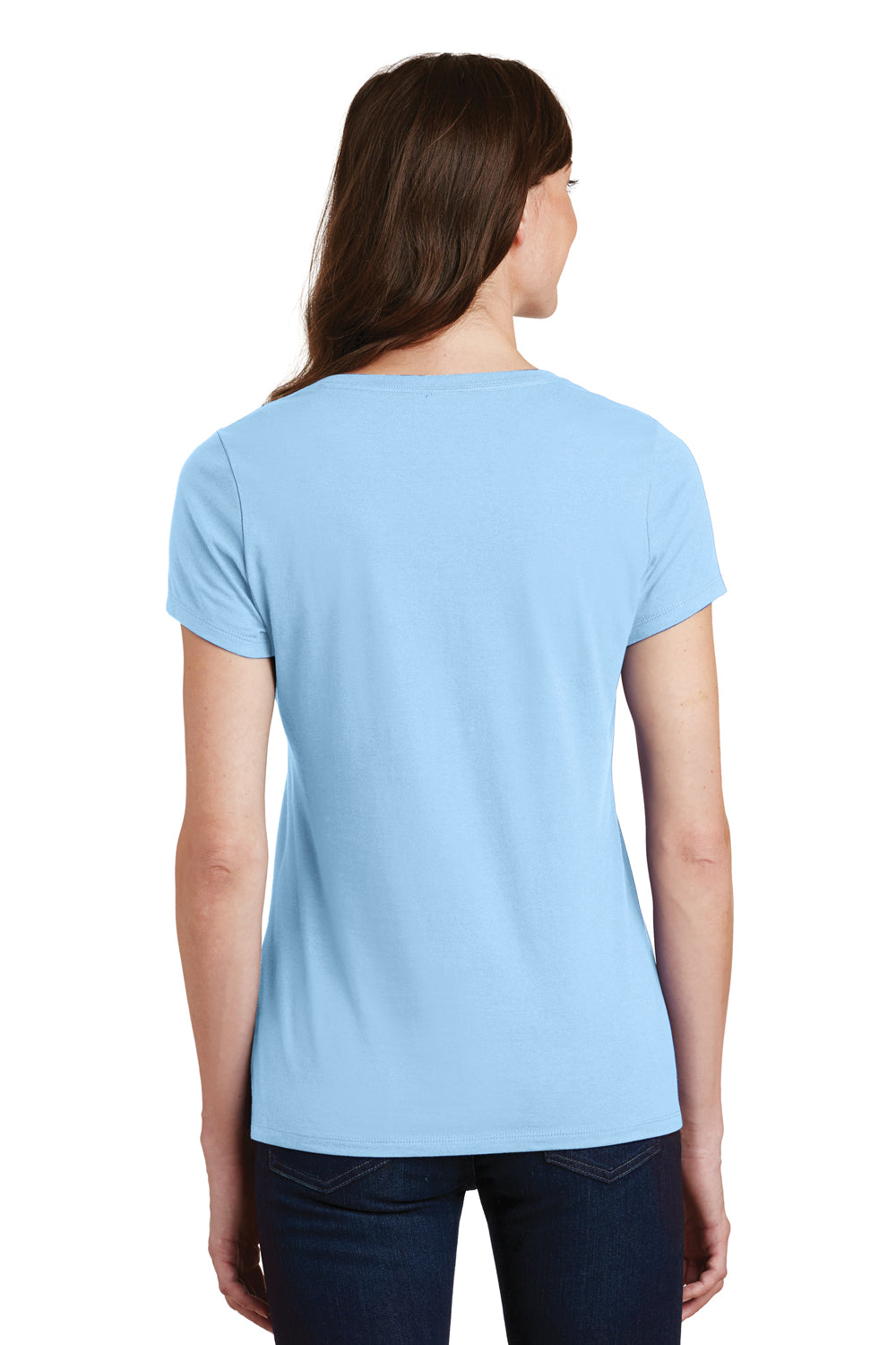 Port & Company LPC450V Womens Fan Favorite Short Sleeve V-Neck T-Shirt Light Blue Model Back