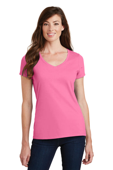 Port & Company LPC450V Womens Fan Favorite Short Sleeve V-Neck T-Shirt New Pink Model Front