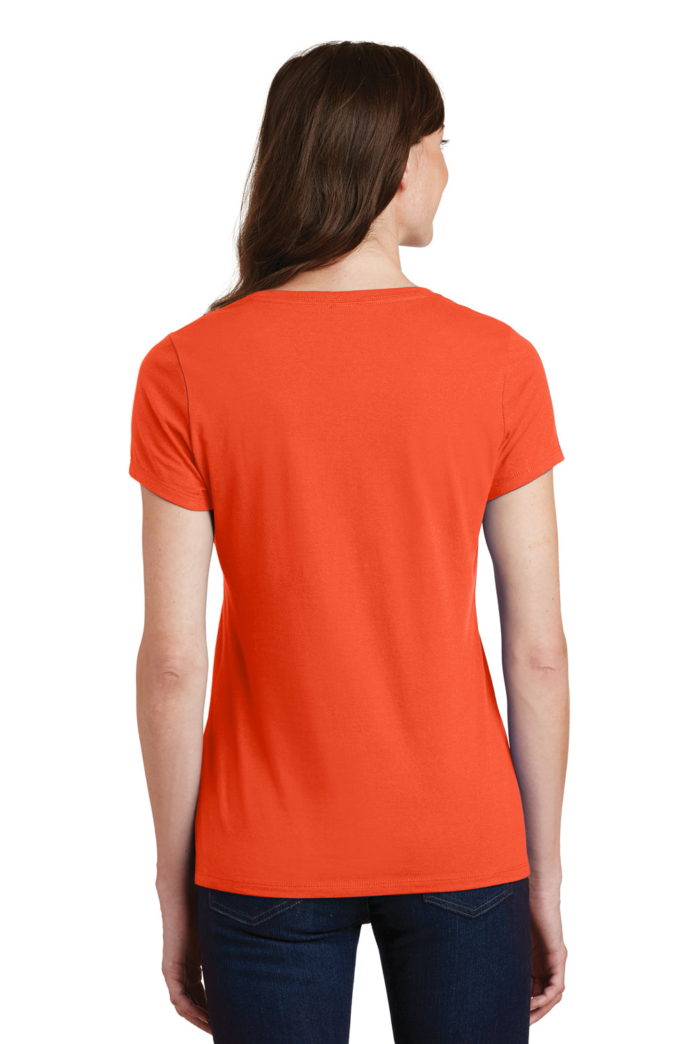 Port & Company LPC450V Womens Fan Favorite Short Sleeve V-Neck T-Shirt Orange Model Back