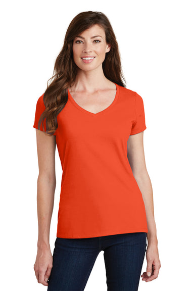 Port & Company LPC450V Womens Fan Favorite Short Sleeve V-Neck T-Shirt Orange Model Front