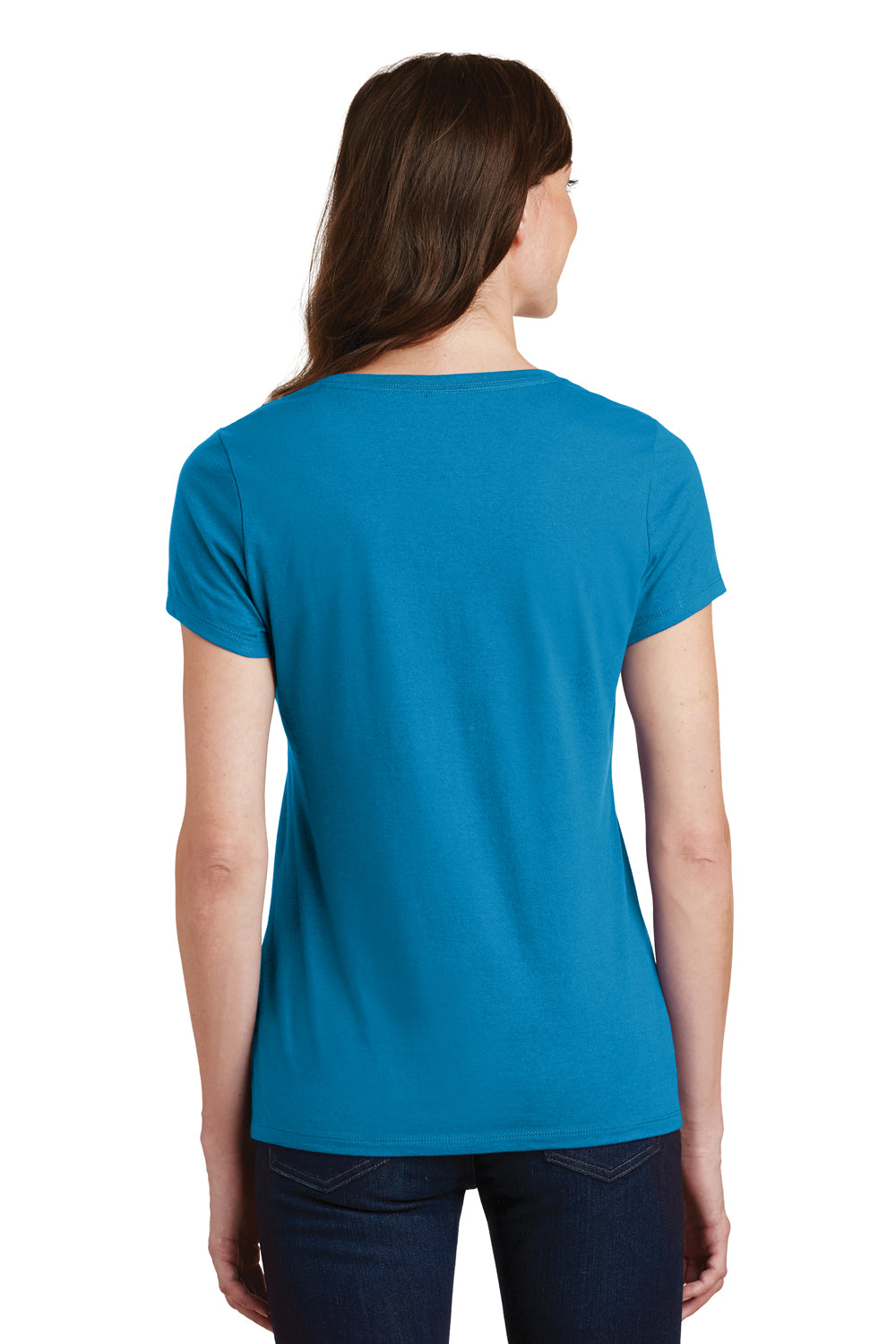 Port & Company LPC450V Womens Fan Favorite Short Sleeve V-Neck T-Shirt Sapphire Blue Model Back