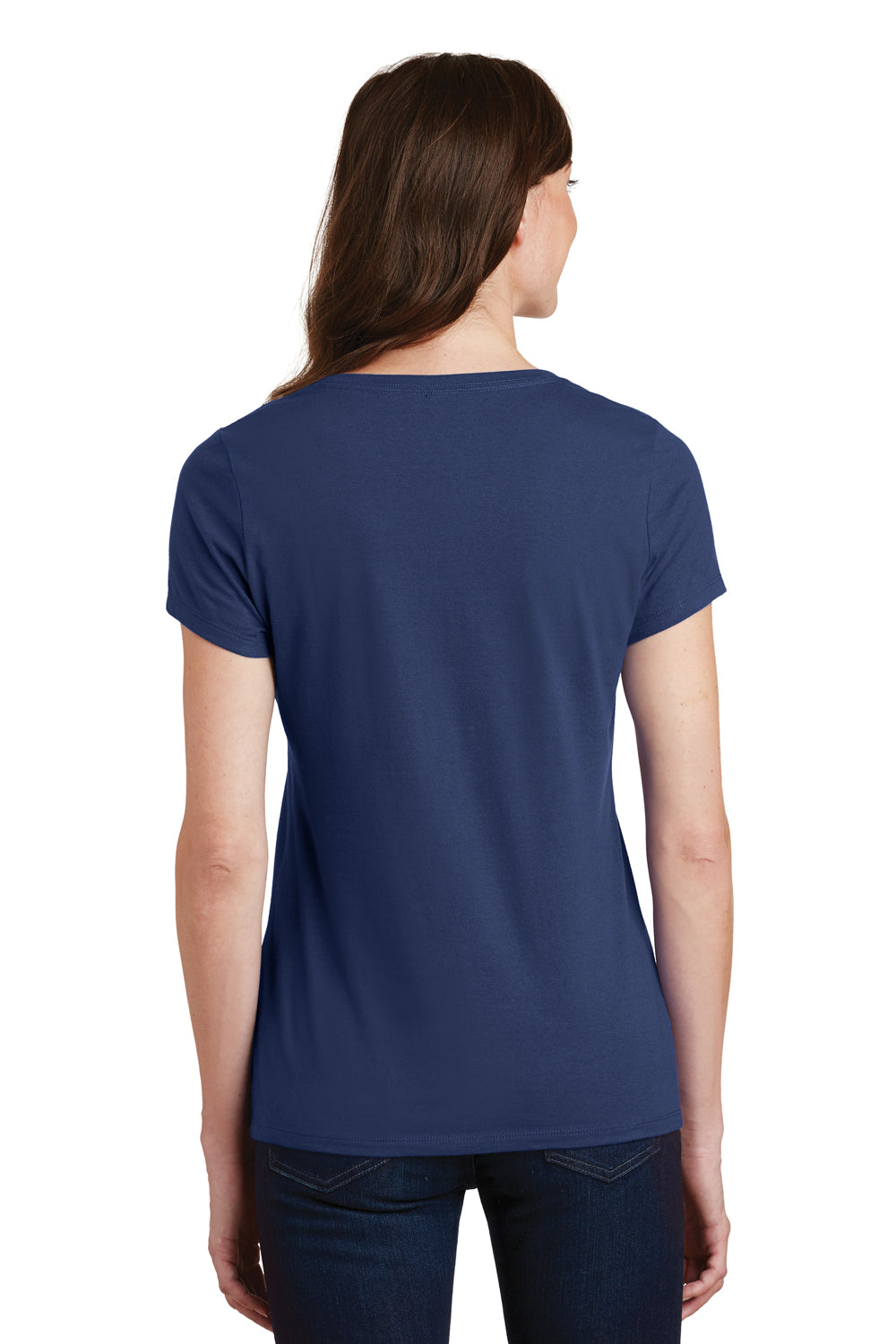 Port & Company LPC450V Womens Fan Favorite Short Sleeve V-Neck T-Shirt Team Navy Blue Model Back