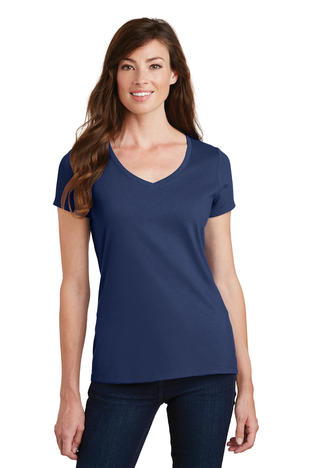 Port & Company LPC450V Womens Fan Favorite Short Sleeve V-Neck T-Shirt Team Navy Blue Model Front