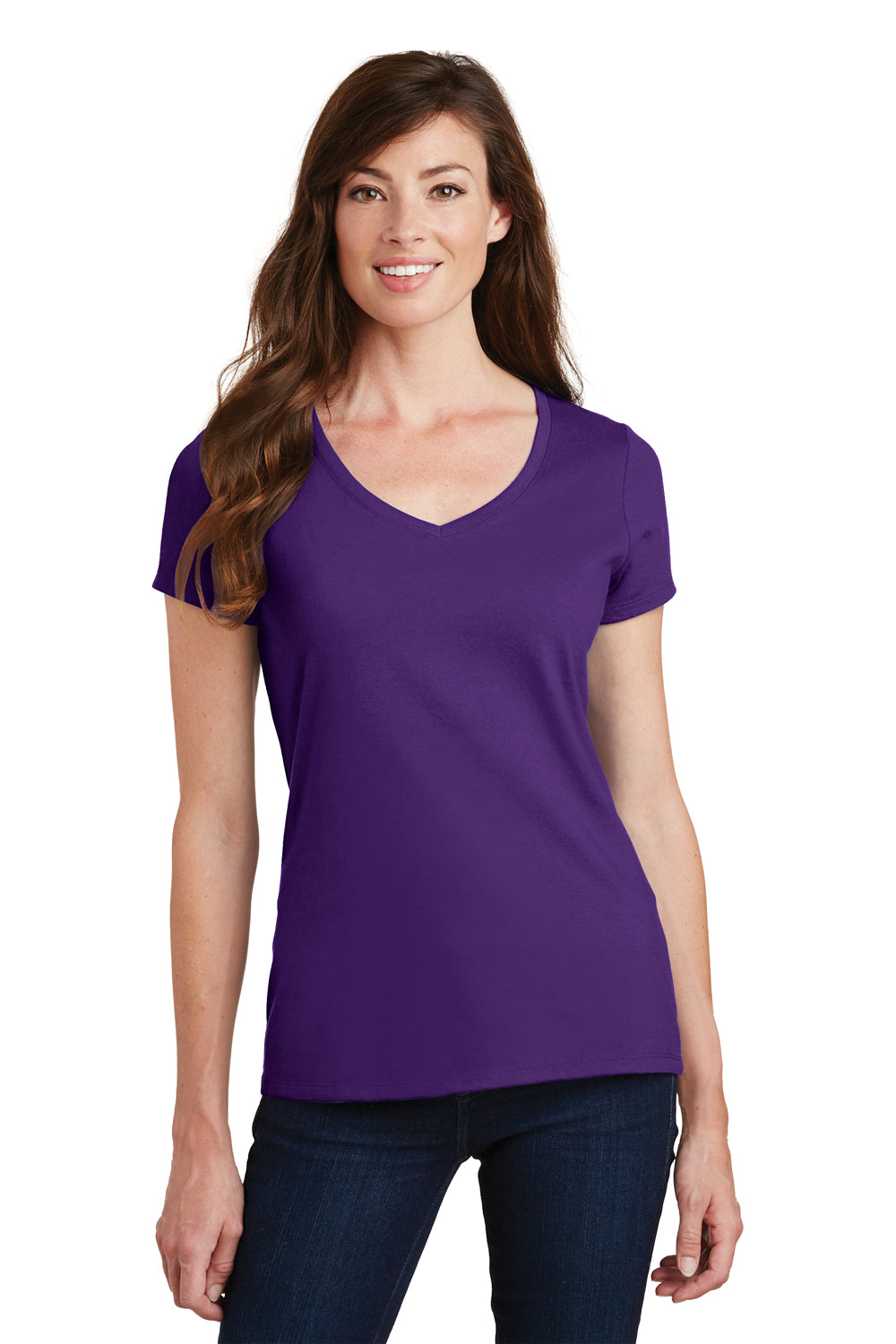 Port & Company LPC450V Womens Fan Favorite Short Sleeve V-Neck T-Shirt Team Purple Model Front