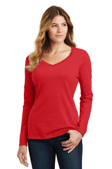 Port & Company LPC450VLS Womens Fan Favorite Long Sleeve V-Neck T-Shirt Bright Red Model Front