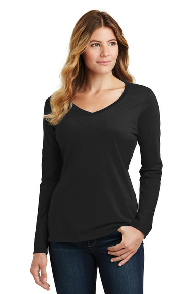 Port & Company LPC450VLS Womens Fan Favorite Long Sleeve V-Neck T-Shirt Jet Black Model Front