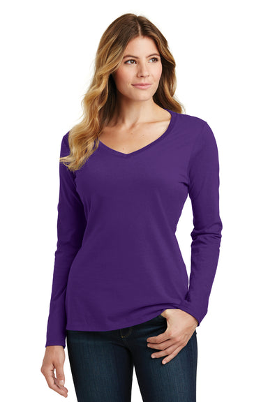 Port & Company LPC450VLS Womens Fan Favorite Long Sleeve V-Neck T-Shirt Team Purple Model Front