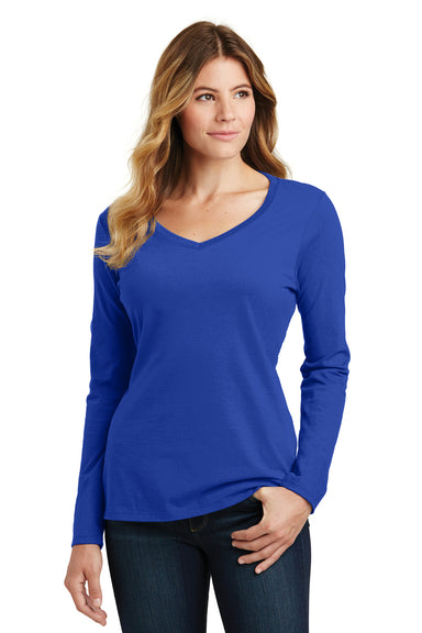 Port & Company LPC450VLS Womens Fan Favorite Long Sleeve V-Neck T-Shirt True Royal Blue Model Front