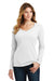 Port & Company LPC450VLS Womens Fan Favorite Long Sleeve V-Neck T-Shirt White Model Front