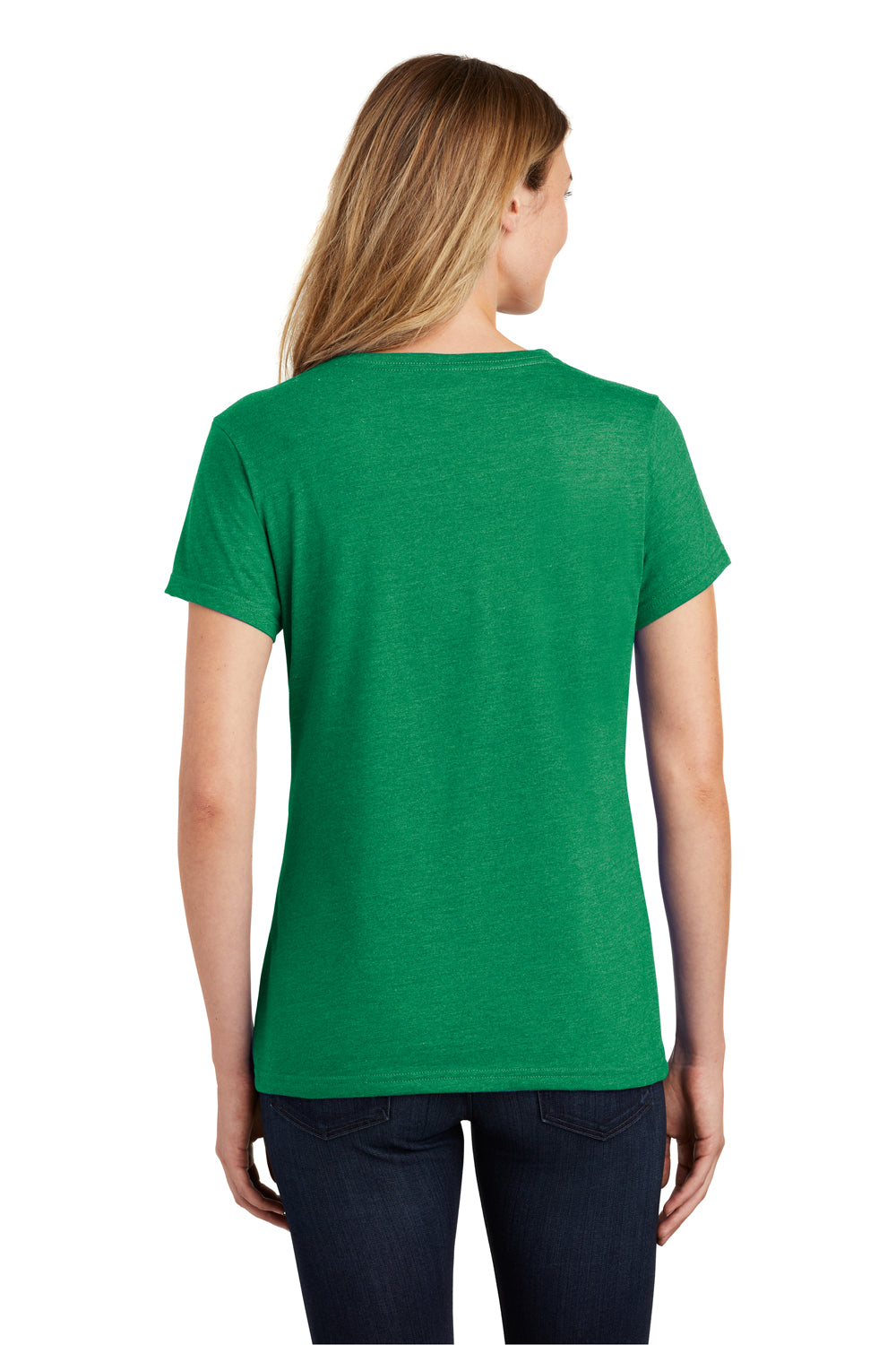 Port & Company LPC455V Womens Fan Favorite Short Sleeve V-Neck T-Shirt Heather Athletic Kelly Green Model Back