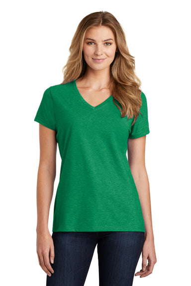 Port & Company LPC455V Womens Fan Favorite Short Sleeve V-Neck T-Shirt Heather Athletic Kelly Green Model Front