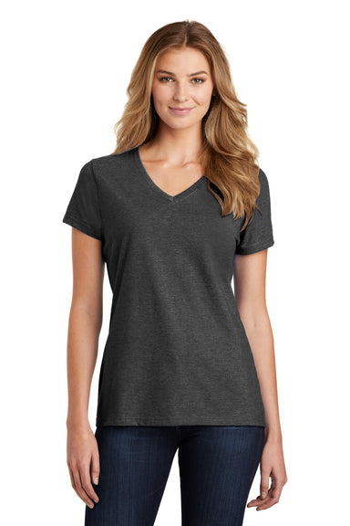 Port & Company LPC455V Womens Fan Favorite Short Sleeve V-Neck T-Shirt Heather Black Model Front