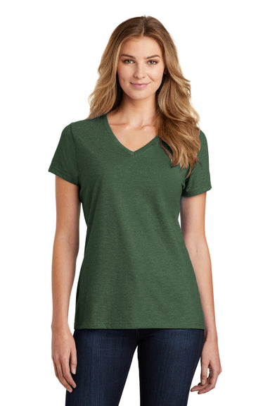 Port & Company LPC455V Womens Fan Favorite Short Sleeve V-Neck T-Shirt Heather Forest Green Model Front