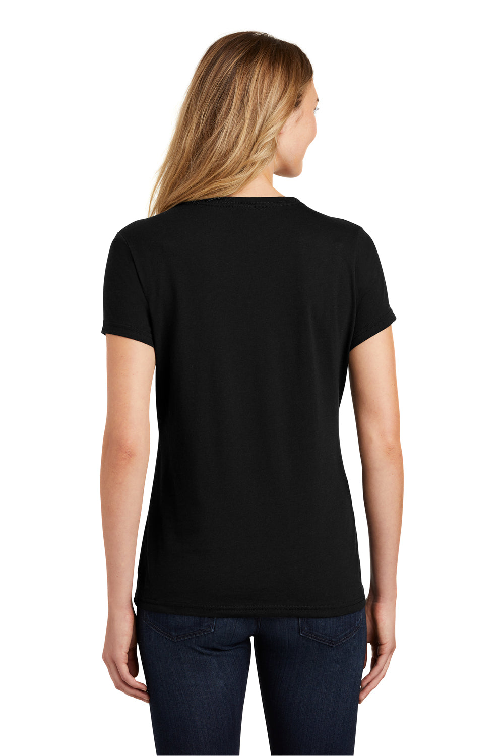 Port & Company LPC455V Womens Fan Favorite Short Sleeve V-Neck T-Shirt Jet Black Model Back