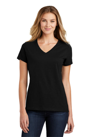 Port & Company LPC455V Womens Fan Favorite Short Sleeve V-Neck T-Shirt Jet Black Model Front