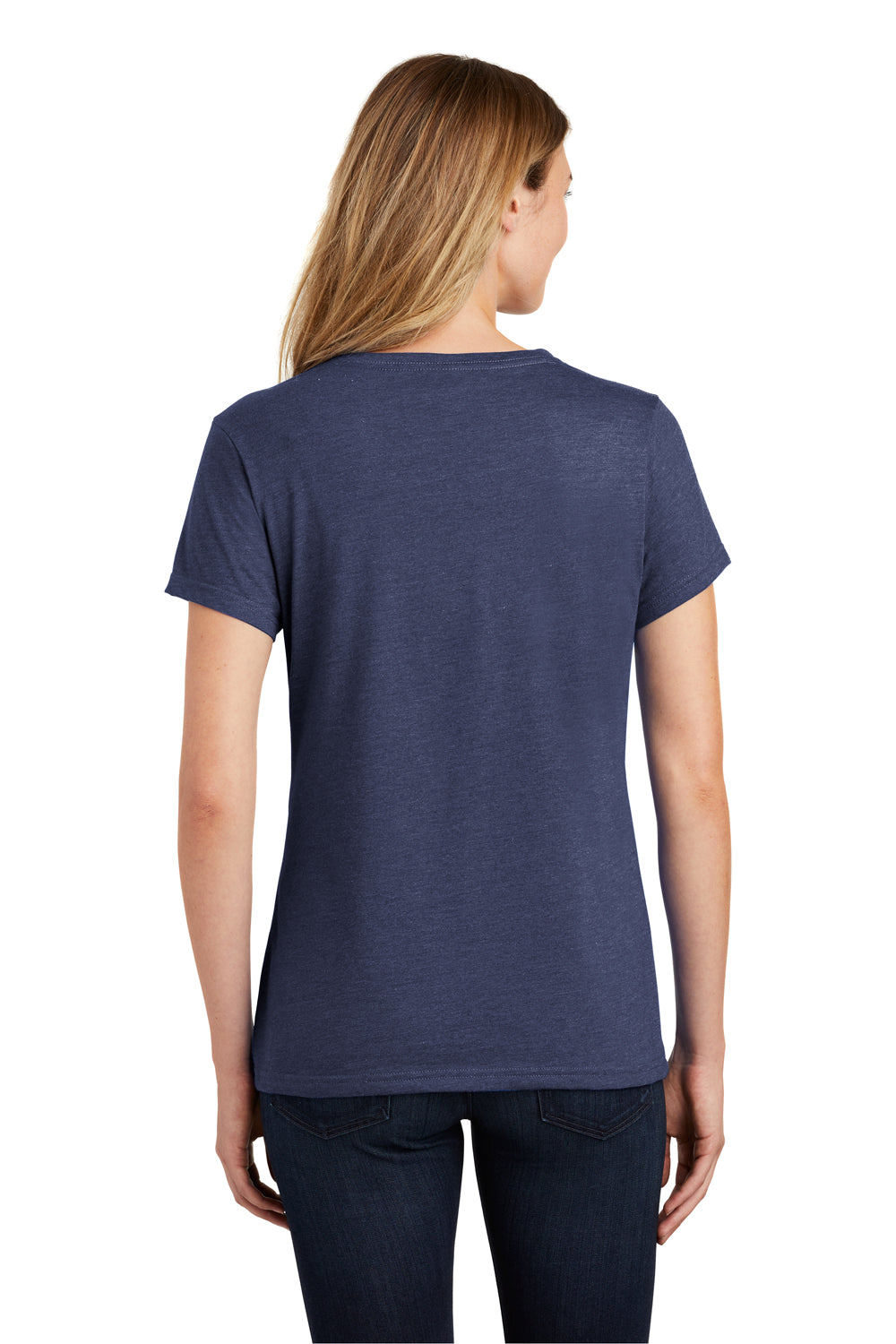 Port & Company LPC455V Womens Fan Favorite Short Sleeve V-Neck T-Shirt Heather Team Navy Blue Model Back