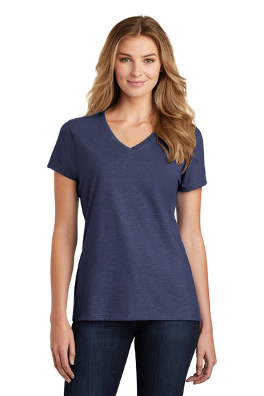 Port & Company LPC455V Womens Fan Favorite Short Sleeve V-Neck T-Shirt Heather Team Navy Blue Model Front