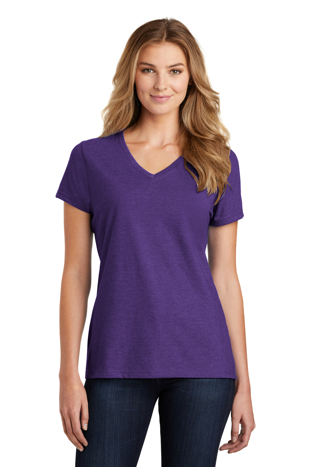 Port & Company LPC455V Womens Fan Favorite Short Sleeve V-Neck T-Shirt Heather Team Purple Model Front