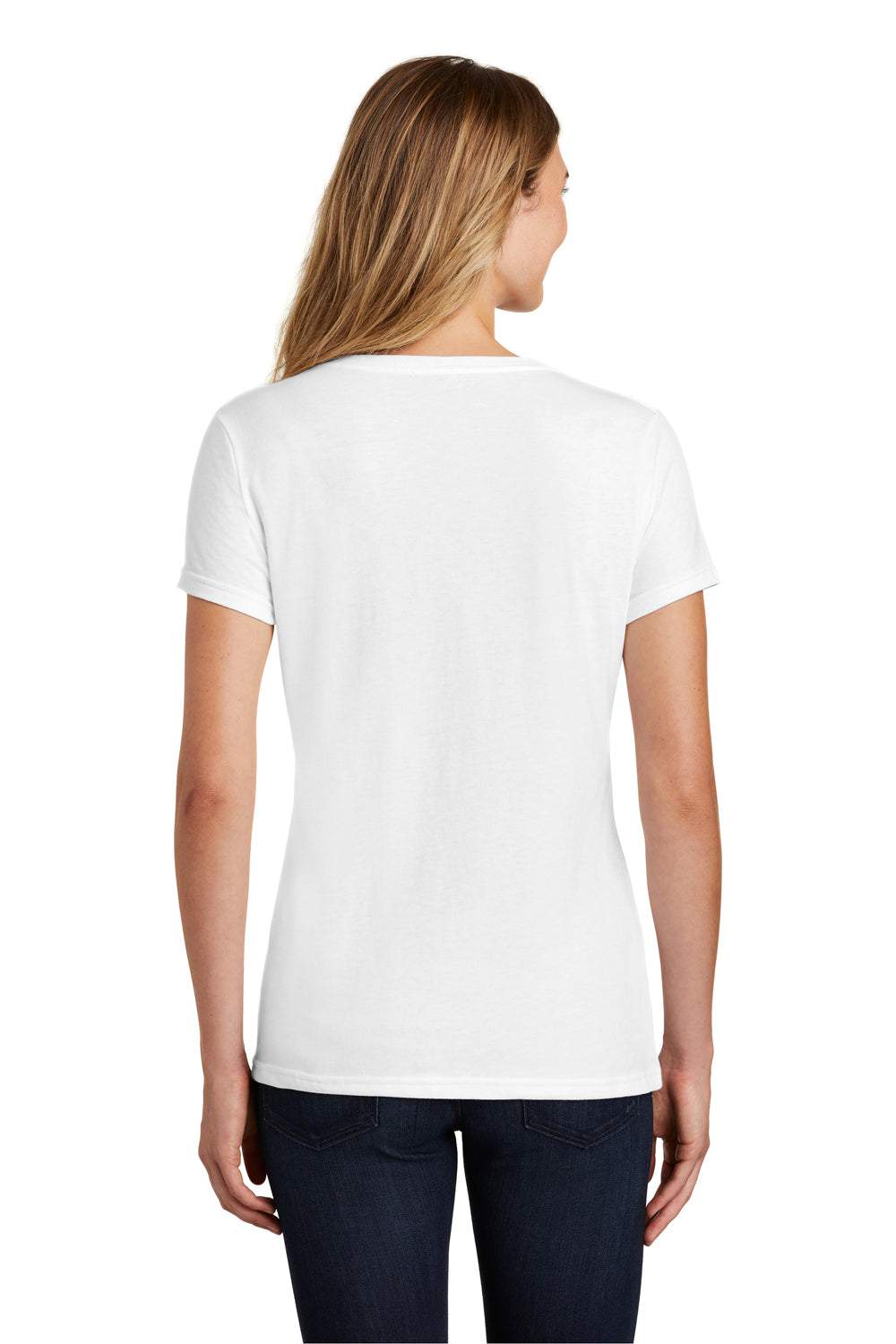 Port & Company LPC455V Womens Fan Favorite Short Sleeve V-Neck T-Shirt White Model Back