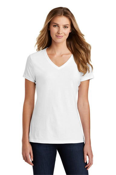 Port & Company LPC455V Womens Fan Favorite Short Sleeve V-Neck T-Shirt White Model Front