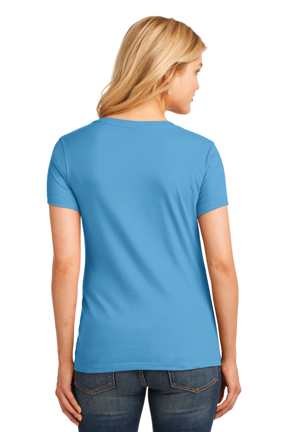 Port & Company LPC54V Womens Core Short Sleeve V-Neck T-Shirt Aquatic Blue Model Back