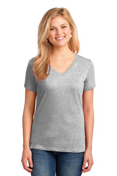 Port & Company LPC54V Womens Core Short Sleeve V-Neck T-Shirt Ash Grey Model Front