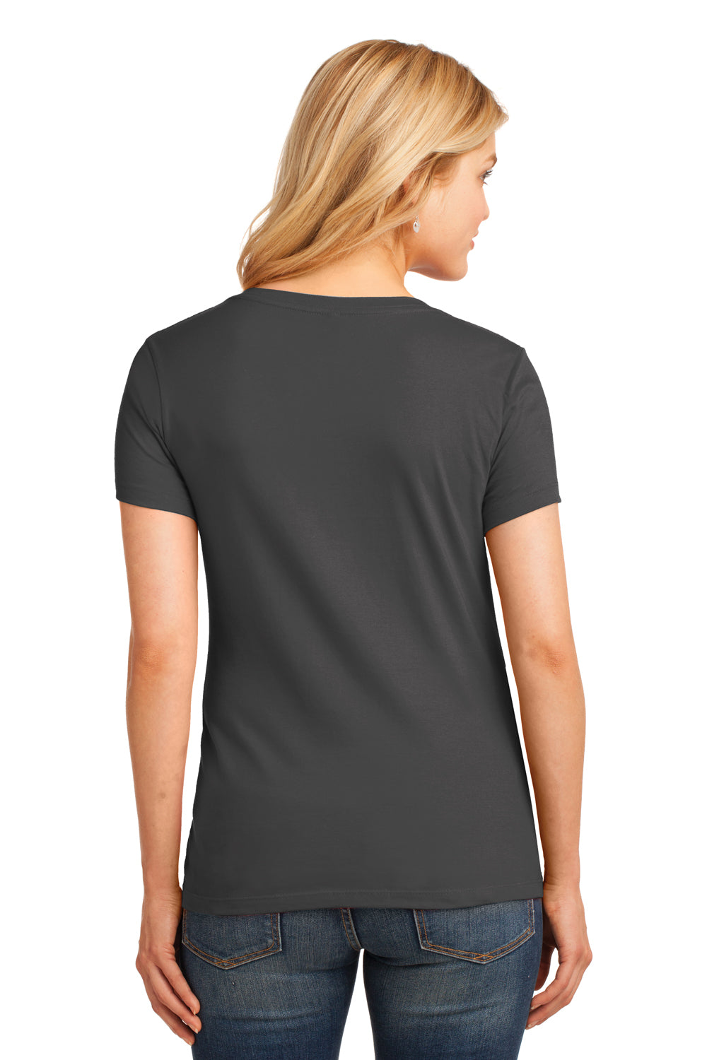 Port & Company LPC54V Womens Core Short Sleeve V-Neck T-Shirt Charcoal Grey Model Back