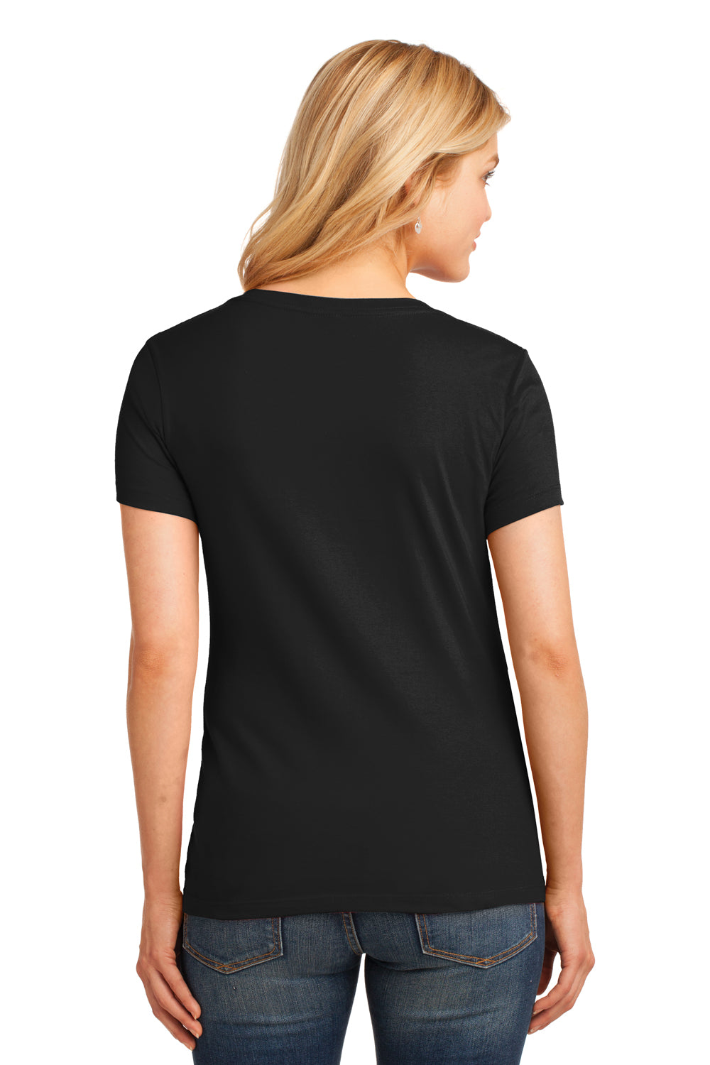 Port & Company LPC54V Womens Core Short Sleeve V-Neck T-Shirt Jet Black Model Back