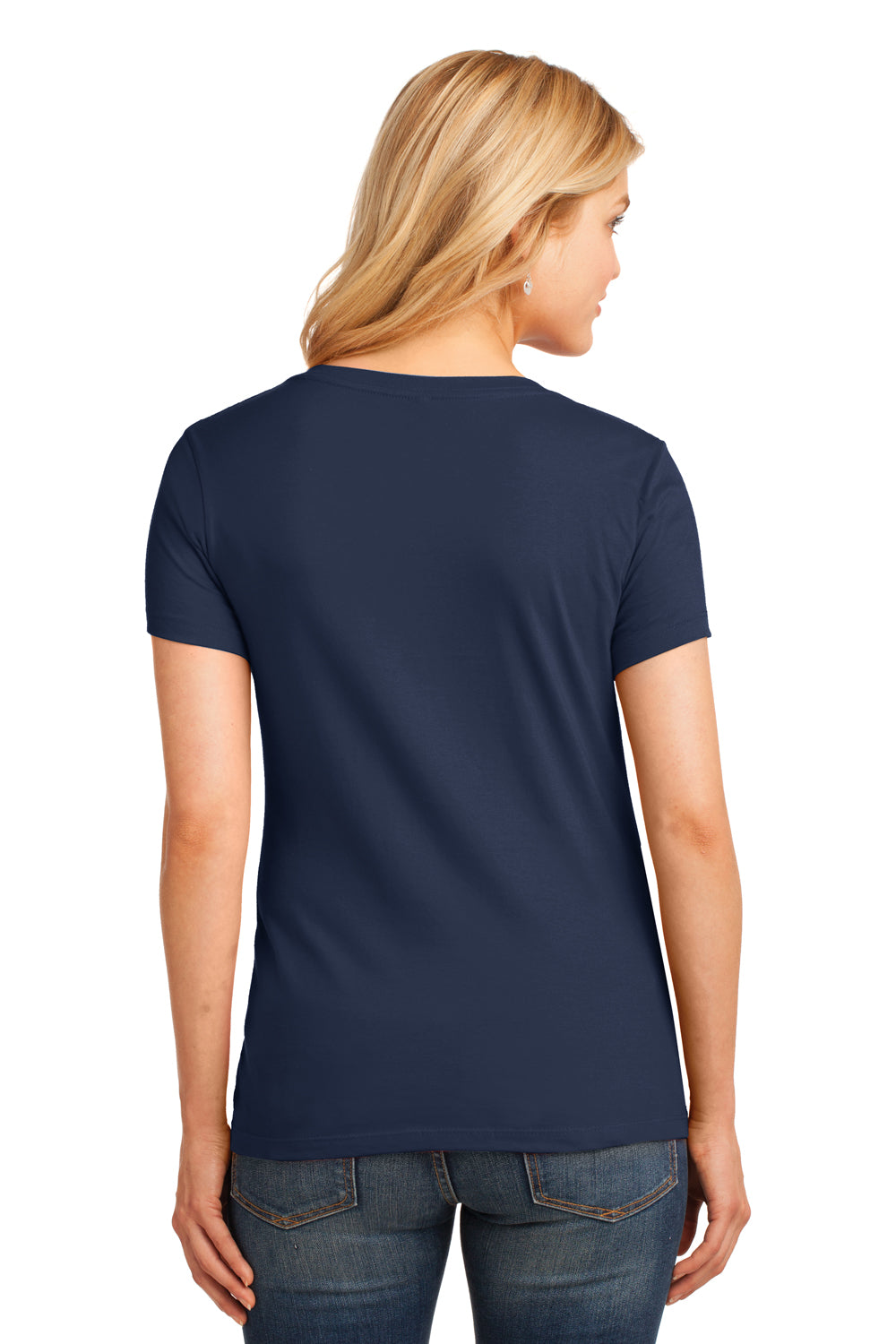 Port & Company LPC54V Womens Core Short Sleeve V-Neck T-Shirt Navy Blue Model Back