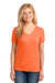 Port & Company LPC54V Womens Core Short Sleeve V-Neck T-Shirt Neon Orange Model Front