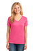 Port & Company LPC54V Womens Core Short Sleeve V-Neck T-Shirt Neon Pink Model Front