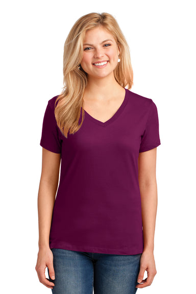 Port & Company LPC54V Womens Core Short Sleeve V-Neck T-Shirt Raspberry Purple Model Front