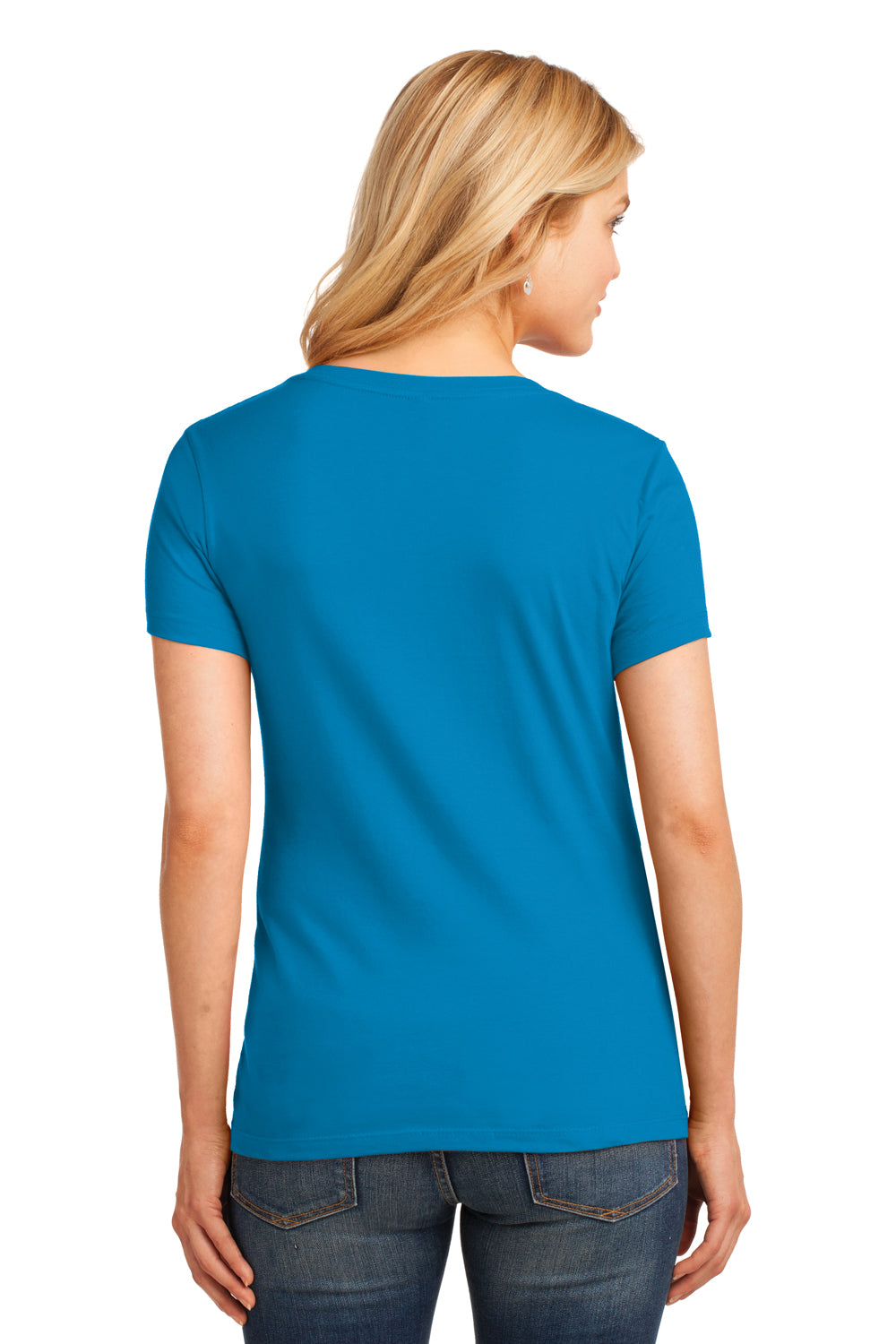 Port & Company LPC54V Womens Core Short Sleeve V-Neck T-Shirt Sapphire Blue Model Back