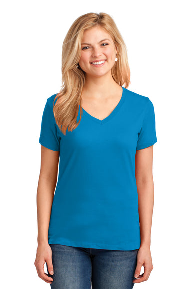 Port & Company LPC54V Womens Core Short Sleeve V-Neck T-Shirt Sapphire Blue Model Front