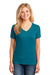 Port & Company LPC54V Womens Core Short Sleeve V-Neck T-Shirt Teal Green Model Front