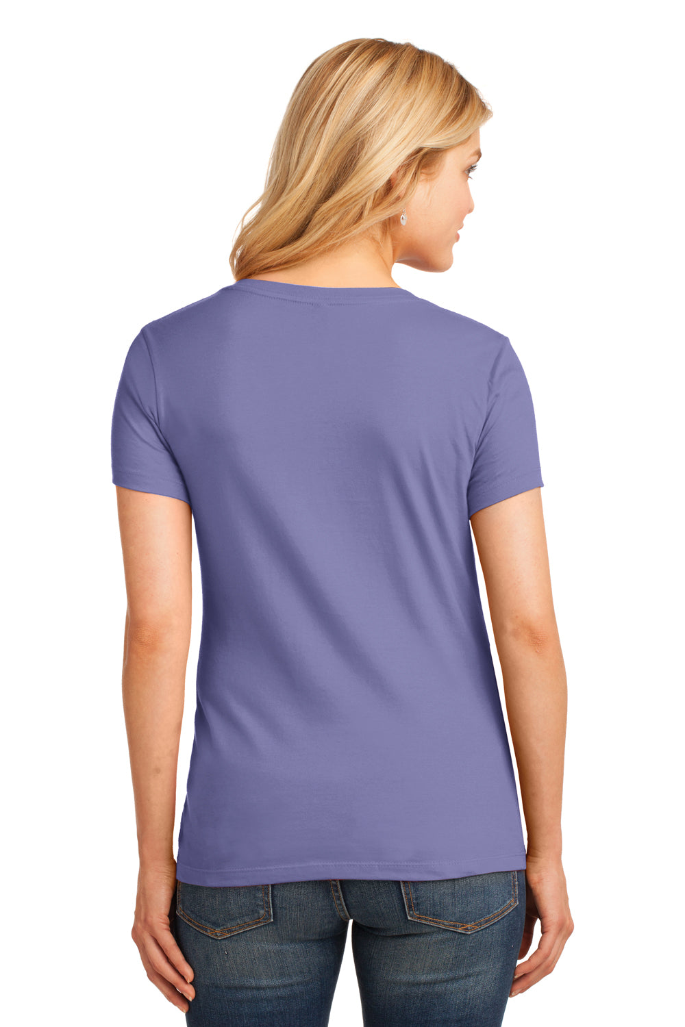 Port & Company LPC54V Womens Core Short Sleeve V-Neck T-Shirt Violet Purple Model Back