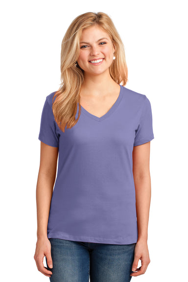 Port & Company LPC54V Womens Core Short Sleeve V-Neck T-Shirt Violet Purple Model Front