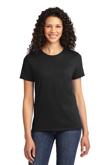 Port & Company LPC61 Womens Essential Short Sleeve Crewneck T-Shirt Jet Black Model Front