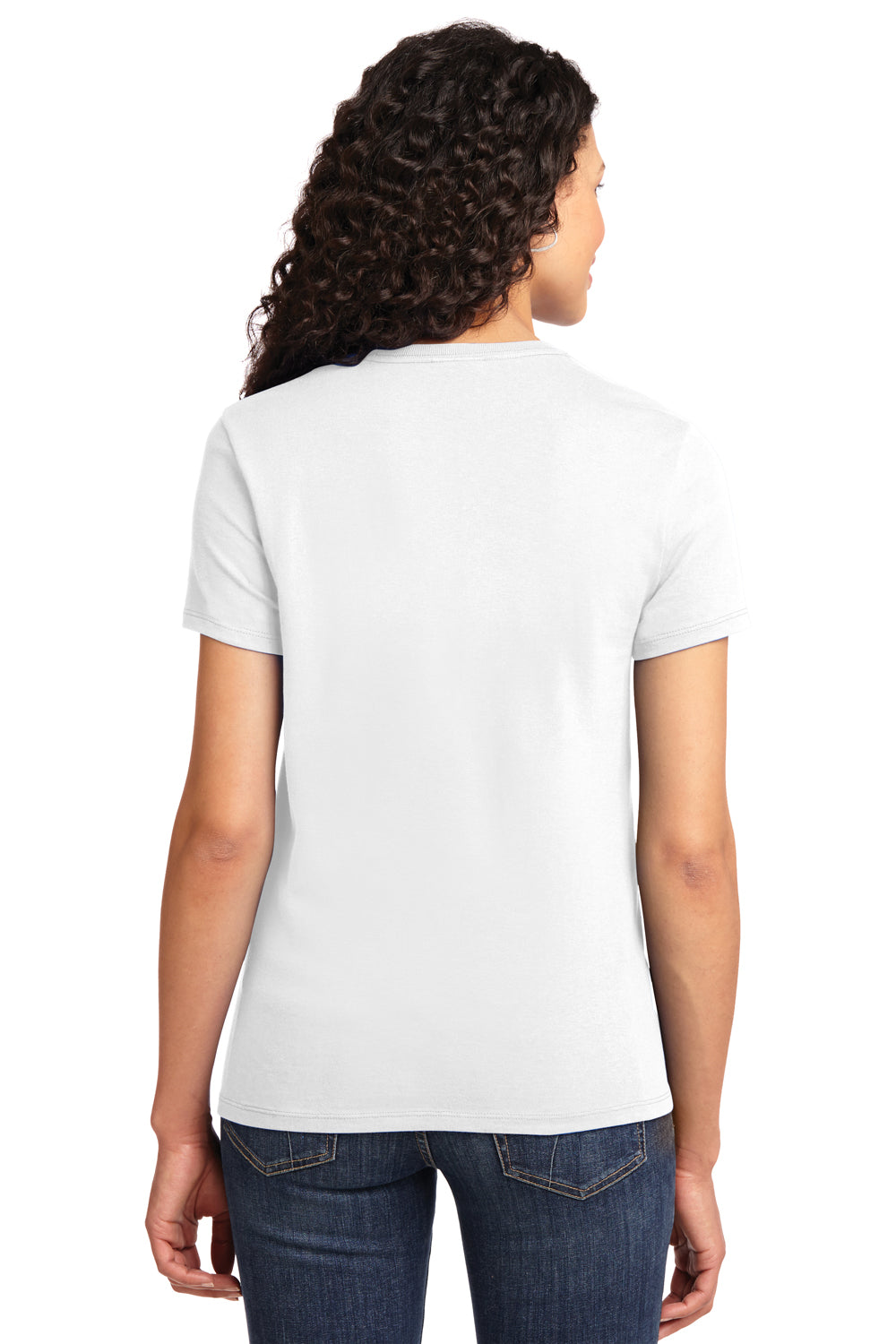 Port & Company LPC61 Womens Essential Short Sleeve Crewneck T-Shirt White Model Back