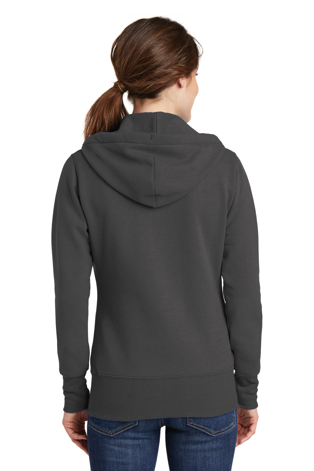 Port & Company LPC78ZH Womens Core Pill Resistant Fleece Full Zip Hooded Sweatshirt Hoodie Charcoal Grey Model Back