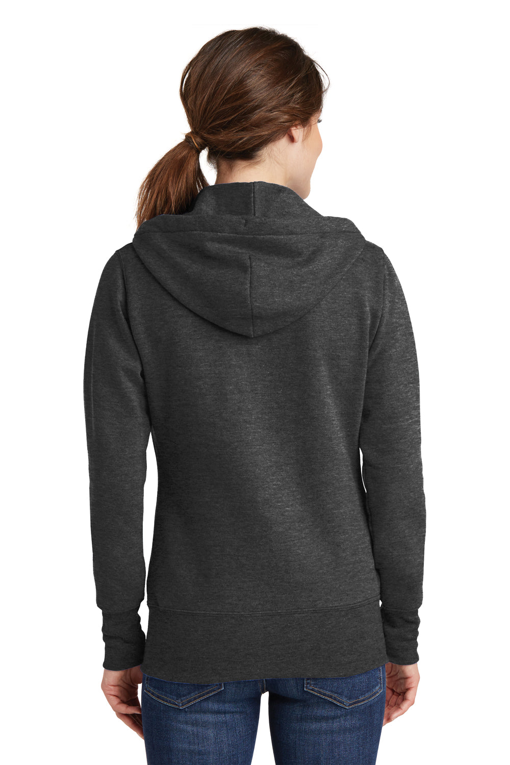 Port & Company LPC78ZH Womens Core Pill Resistant Fleece Full Zip Hooded Sweatshirt Hoodie Heather Dark Grey Model Back