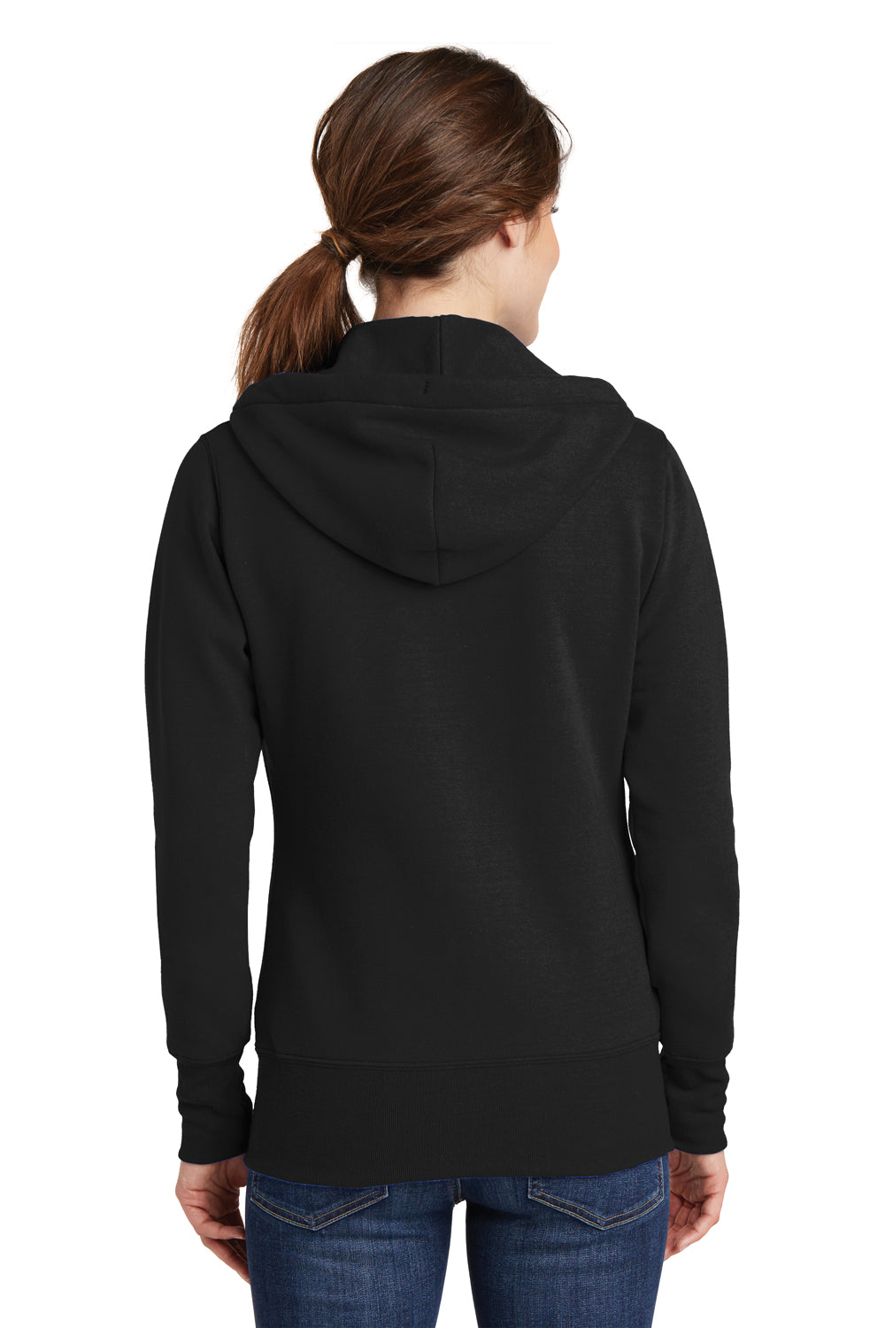 Port & Company LPC78ZH Womens Core Pill Resistant Fleece Full Zip Hooded Sweatshirt Hoodie Jet Black Model Back