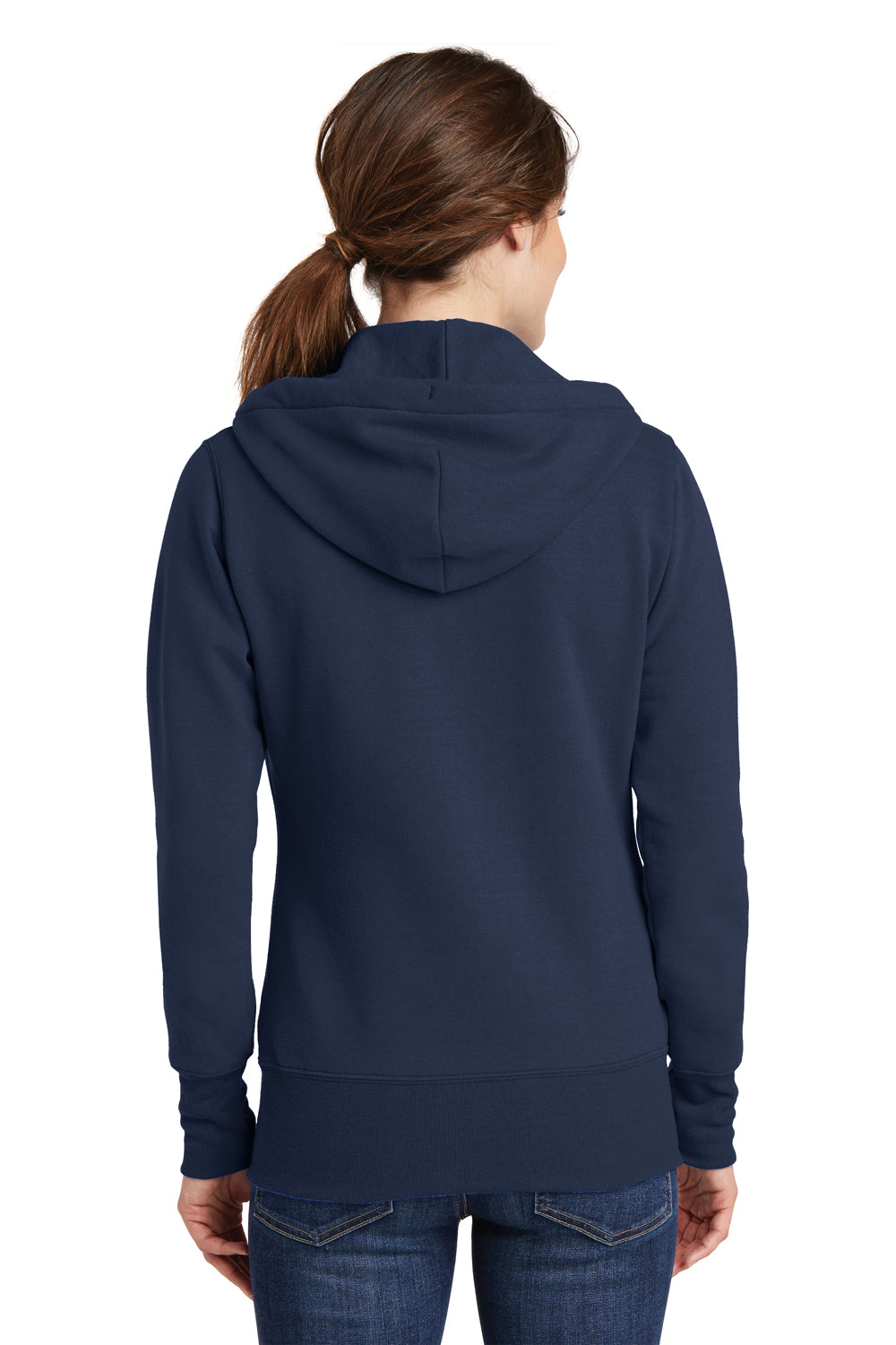 Port & Company LPC78ZH Womens Core Pill Resistant Fleece Full Zip Hooded Sweatshirt Hoodie Navy Blue Model Back