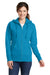 Port & Company LPC78ZH Womens Core Pill Resistant Fleece Full Zip Hooded Sweatshirt Hoodie Neon Blue Model Front