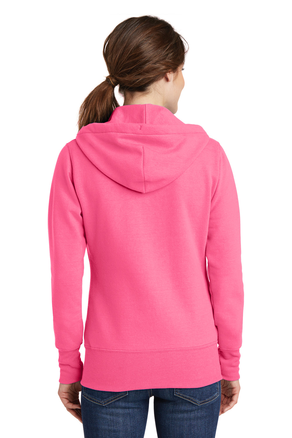 Port & Company LPC78ZH Womens Core Pill Resistant Fleece Full Zip Hooded Sweatshirt Hoodie Neon Pink Model Back