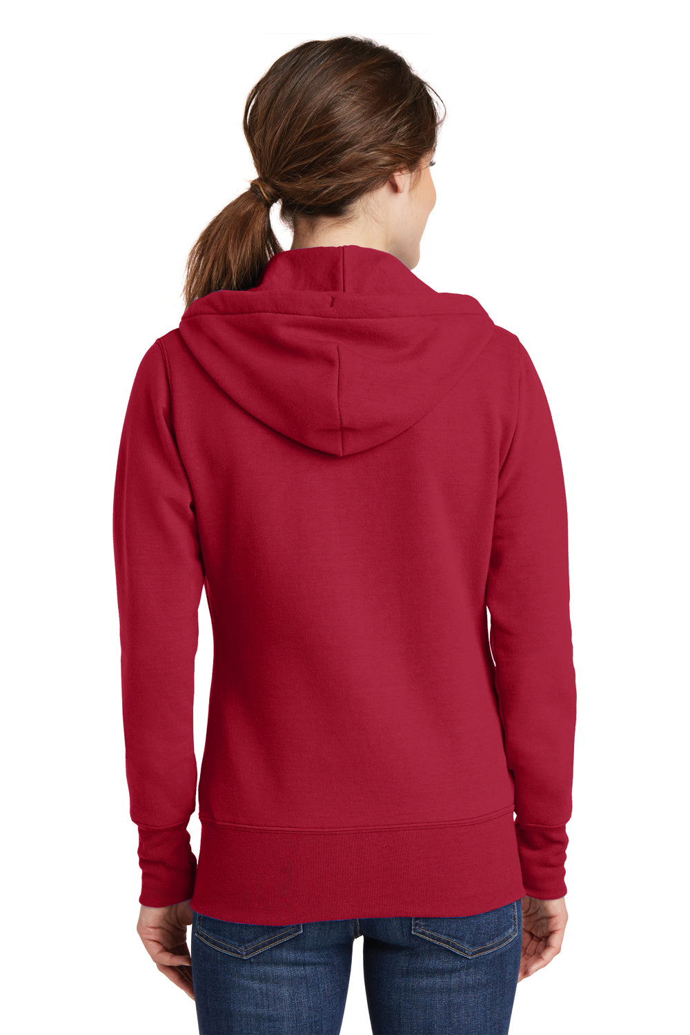 Port & Company LPC78ZH Womens Core Pill Resistant Fleece Full Zip Hooded Sweatshirt Hoodie Red Model Back