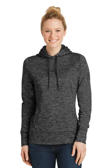 Sport-Tek LST225 Womens Electric Heather Moisture Wicking Fleece Hooded Sweatshirt Hoodie Grey Black Electric Model Front