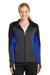 Sport-Tek LST245 Womens Moisture Wicking Full Zip Tech Fleece Hooded Jacket Black/Heather Graphite Grey/True Royal Blue Model Front